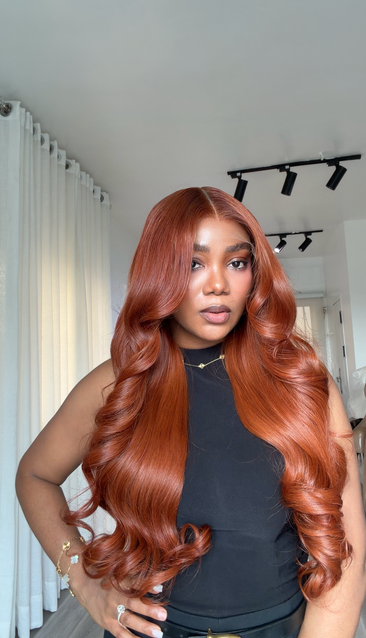 Perruque en cheveux humains naturels, auburn riche | Closure HD 6x6 | 26 pouces