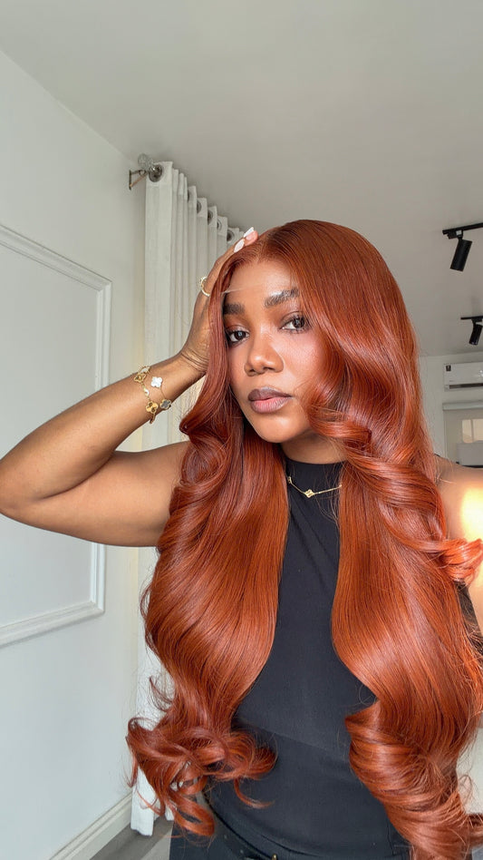 Perruque en cheveux humains naturels, auburn riche | Closure HD 6x6 | 26 pouces