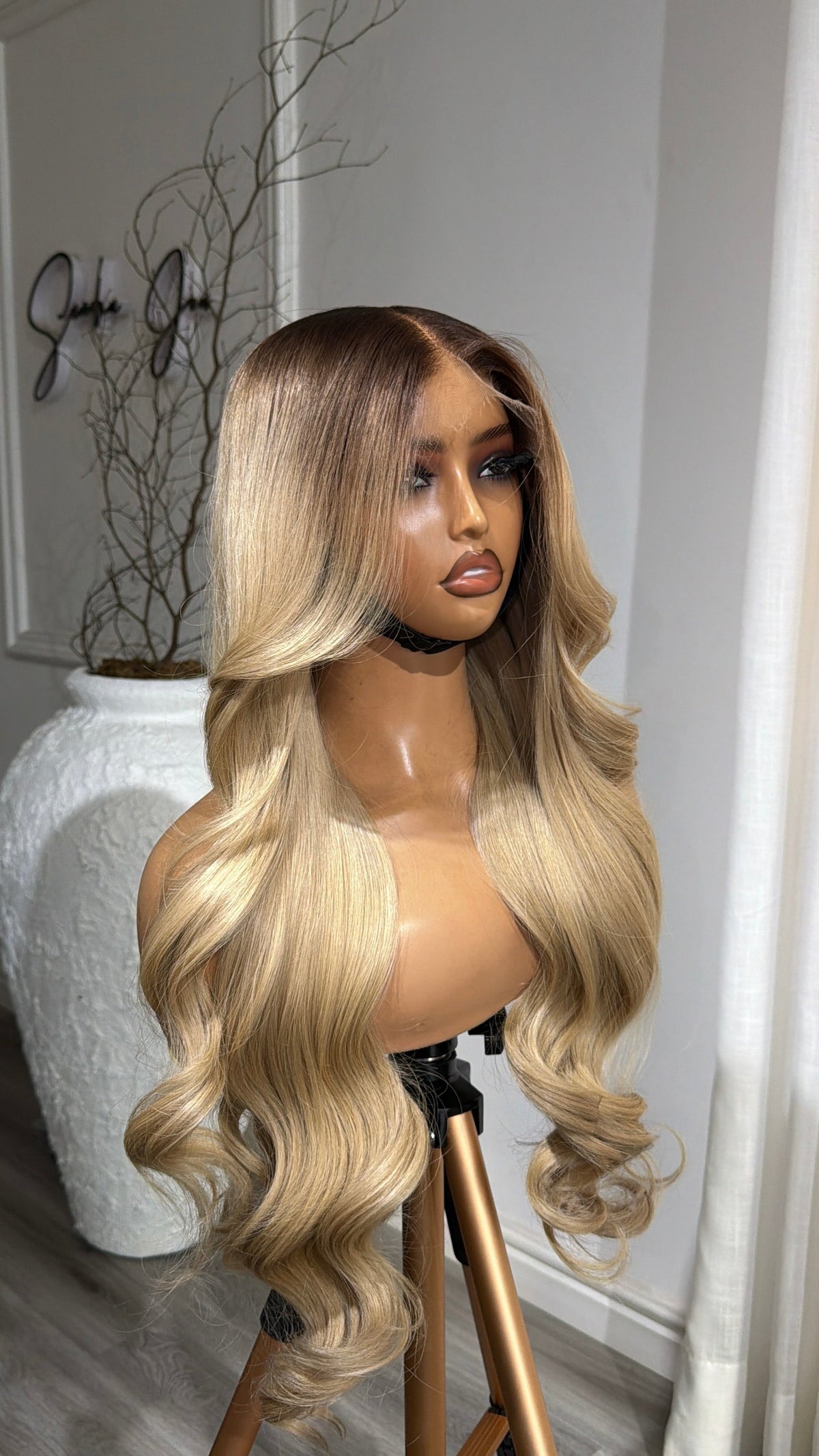 Pure Blonde raw human hair wig with a 6x6 HD lace closure, 24-inch length and silky blonde finish, front view.