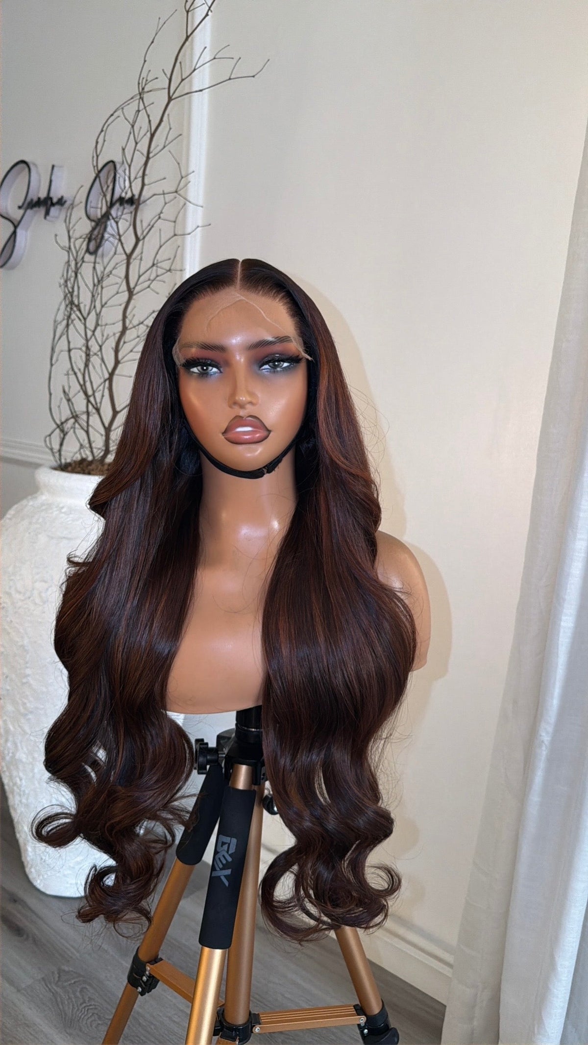 Spiced Chocolate human hair wig with 6x6 HD lace closure, 24-inch length, front view.